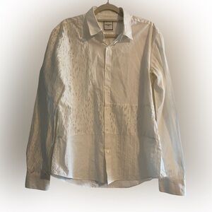 Wooyoungmi Mens Button Down Shirt Textured Sheer Tone On Tone White Size 52